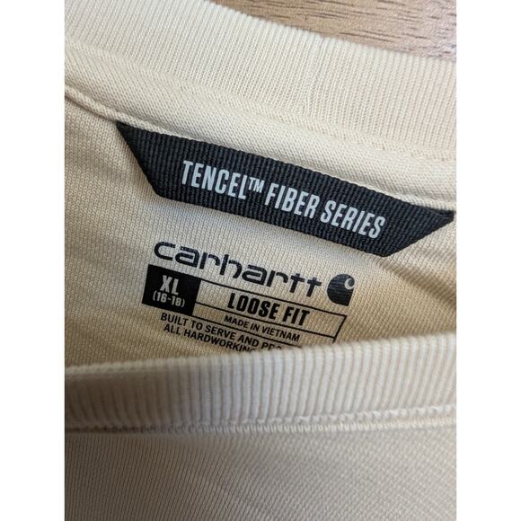 Carhartt TENCEL Fiber Series Sweatshirt Womens Size XL Cream Loose Fit Graphic - Picture 3 of 3